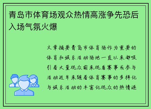 青岛市体育场观众热情高涨争先恐后入场气氛火爆