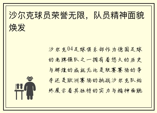 沙尔克球员荣誉无限，队员精神面貌焕发
